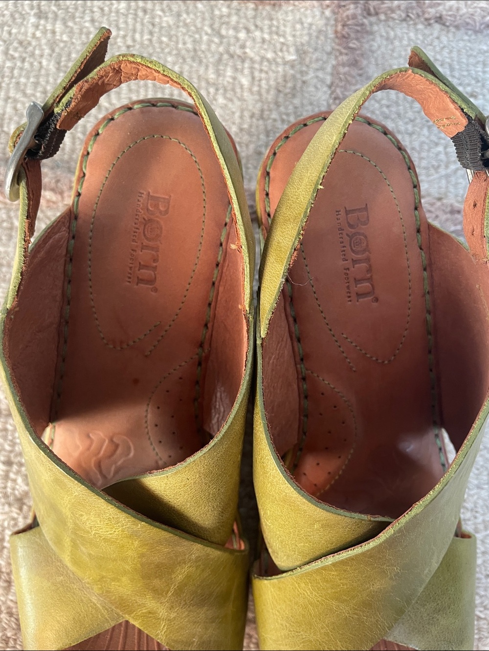 Born Olive Green Leather Wedge Straps Slingbacks Sandals Size 9 - Picture 5 of 14